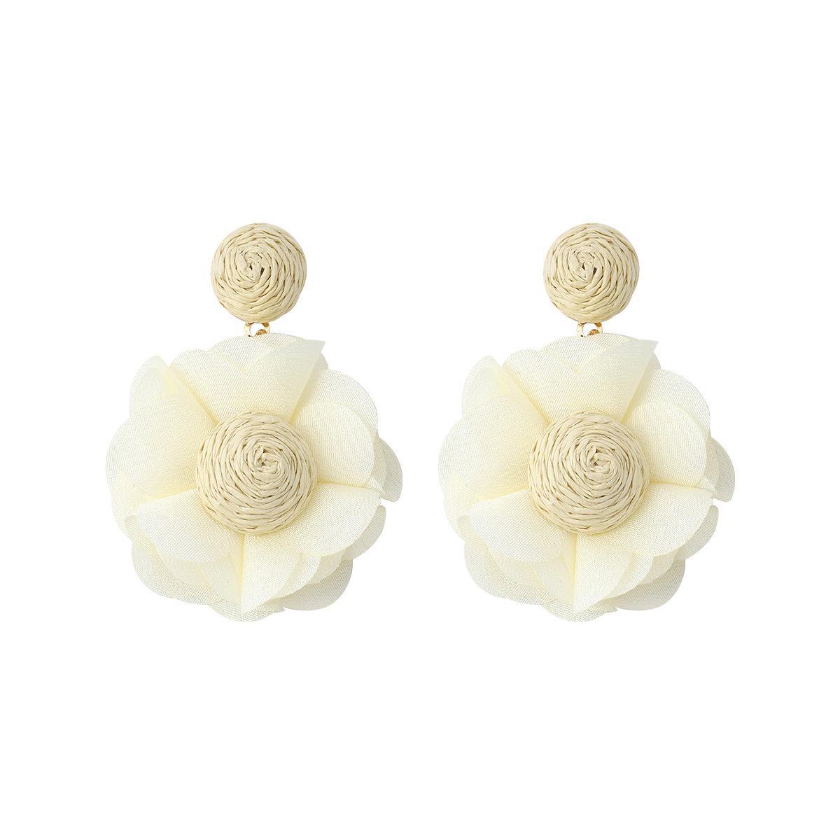 Wholesale Bohemian Raffia Braided Flower Earrings